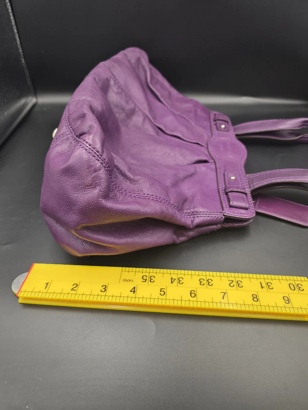 Coach Purple Leather Pleated Satchel with Turnlock